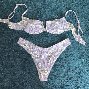 Purple & white floral zaful bathing suit size L